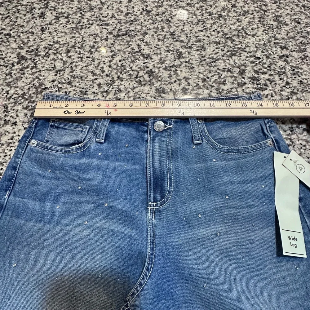NWT NO‎ BOUNDARIES Womens Rhinestone Bling Wide Leg Jeans Medium Wash Size XS